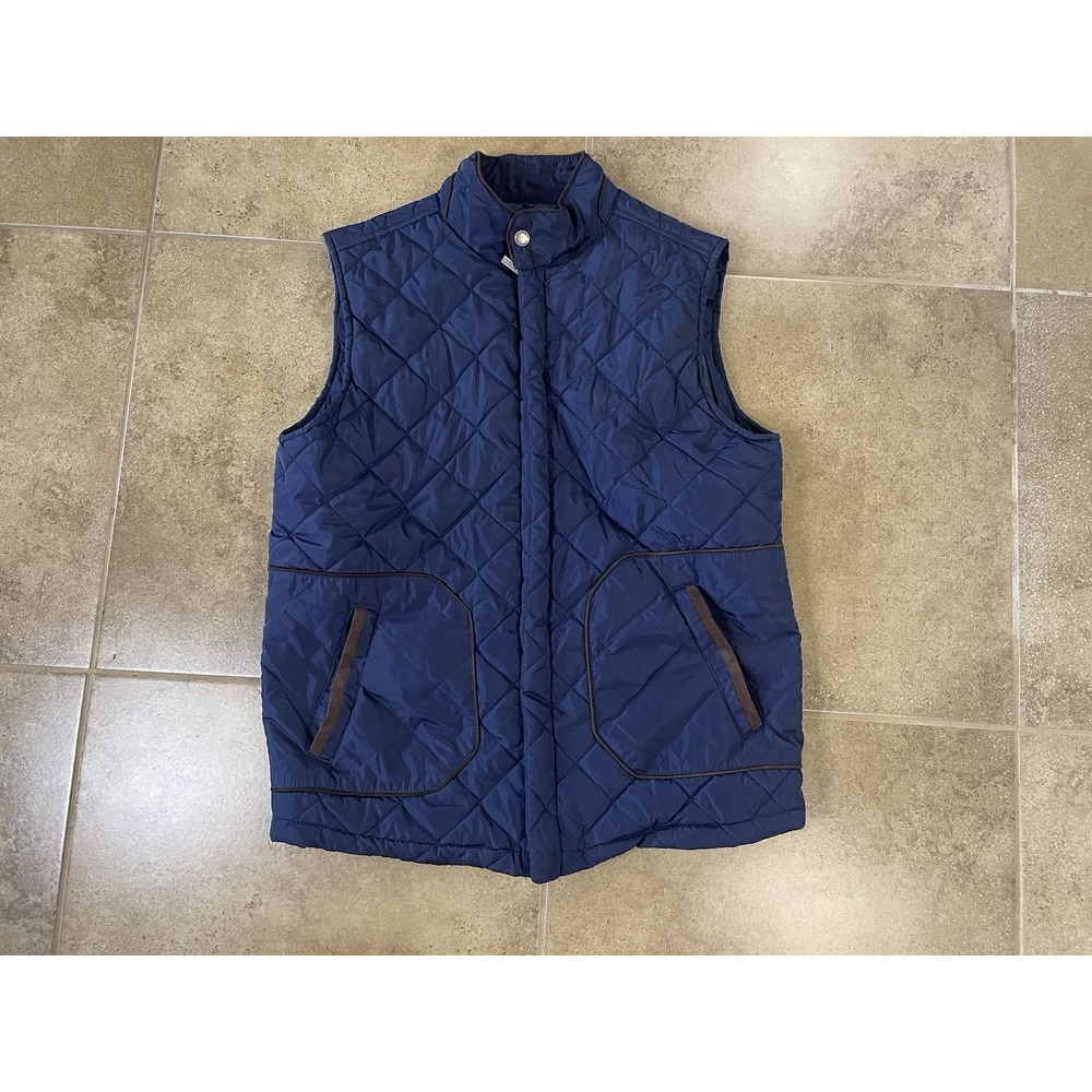 Wall Street Men's M Navy Blue Insulated Light Puffer Vest Full Zip Quilted